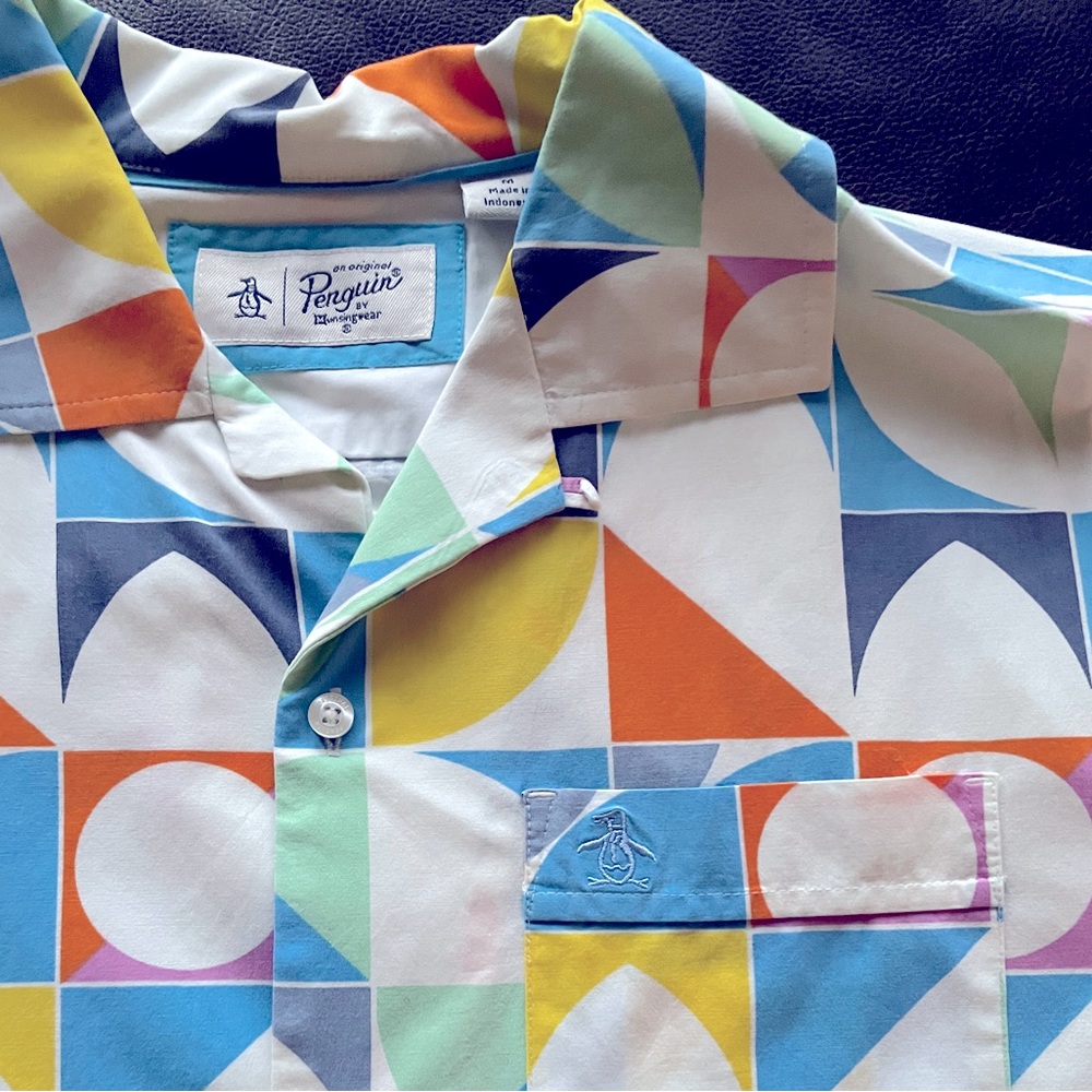Original Penguin Multicolor Mid Century Modern Camp Shirt Medium